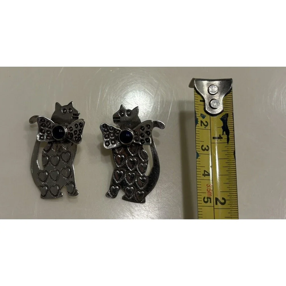 Grady Alexander Sterling Silver Lapis Cat Earrings Signed Vintage Southwest